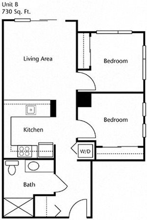 Two Bed One Bath Floor Plan at Cogir of Queen Anne, Seattle, WA
